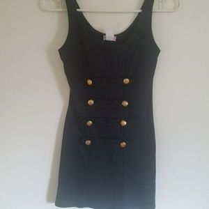 Elegant Black Military Dress with Gold Buttons
